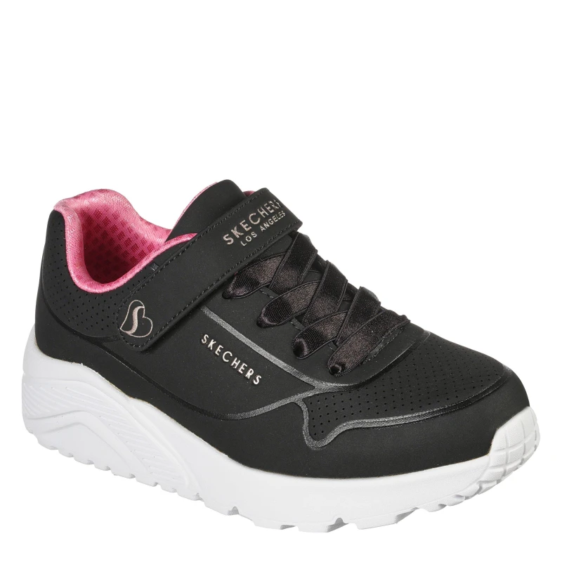 Image of Skechers Gore & Strap Fashion Embossed Sneak Low-Top Trainers Girls Black/Pink female C4 (21)