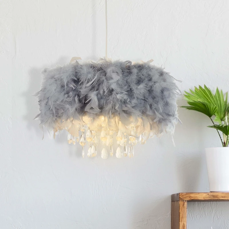 Image of Searchlight Feather Pendant Shade with Acrylic Drops Grey - Searchlight Grey KY31601