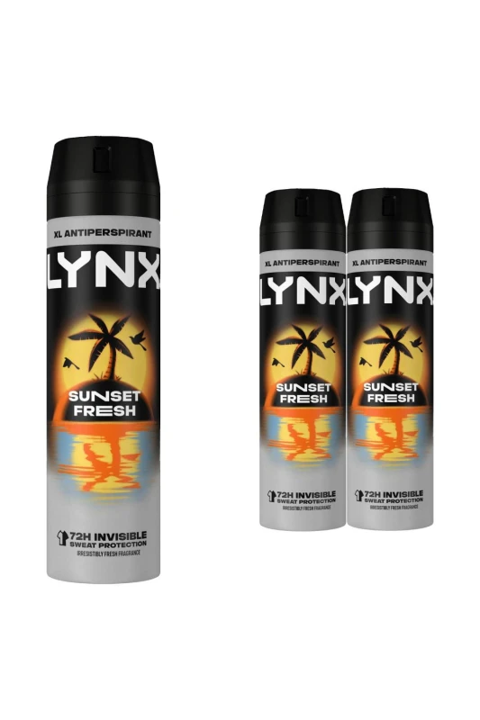 Image of Lynx Mens Sunset Fresh 'Antiperspirant Deodorant' 72H Sweat Protection 200ml 3pk in Black Male