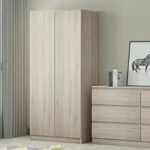Image of FWStyle Light Brown Oak Scandinavian Style Sonoma 2 Door Bedroom Wardrobe