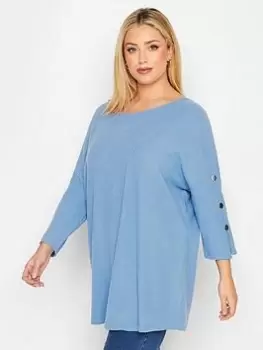 Image of Yours Button Detail Soft Touch Top - Blue Size 20, Women