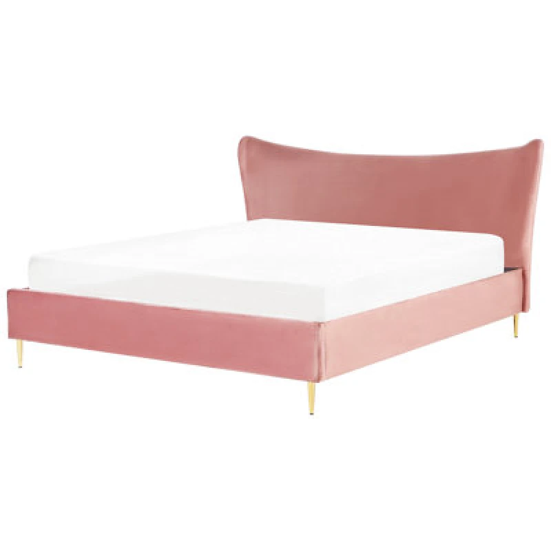 Image of Beliani Bed Velvet Chaleix 180 X 200 Cm (Eu Super King) Peach Pink