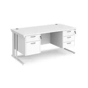 Image of Office Desk Rectangular Desk 1600mm With Double Pedestal White Top With White Frame 800mm Depth Maestro 25 MCM16P23WHWH