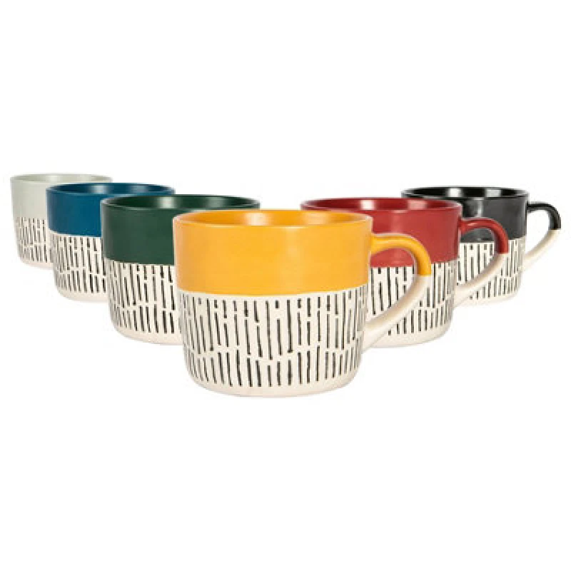 Image of Nicola Spring Dipped Dash Stoneware Coffee Mugs Set - 475ml - Multicolour - Pack of 6pc Multi unisex