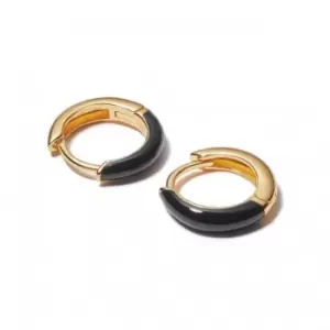 Image of Black Huggie Hoop 18ct Gold Plated Earrings EE10_GP