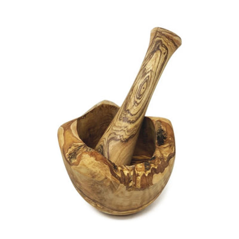 Image of Verano Spanish Ceramics Olive Wood Natural Grained Rustic Kitchen Dining Pestle & Mortar Set 14cm Natural unisex