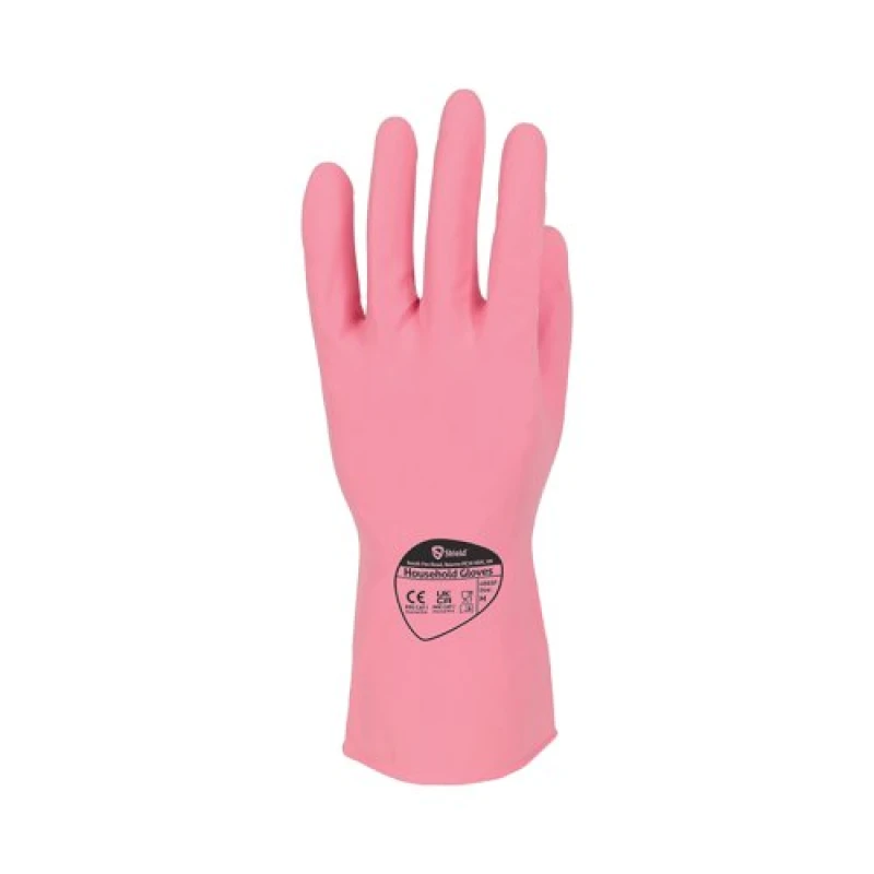 Image of Shield Rubber Household Gloves 0.33mm 30cm Pairs Medium Pink (12 Pack) GRO3P12