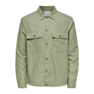 Image of Only and Sons Linen Overshirt - Green