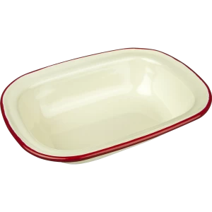Image of Oblong Pie Dish 20cm Cream with Red Trim 644020