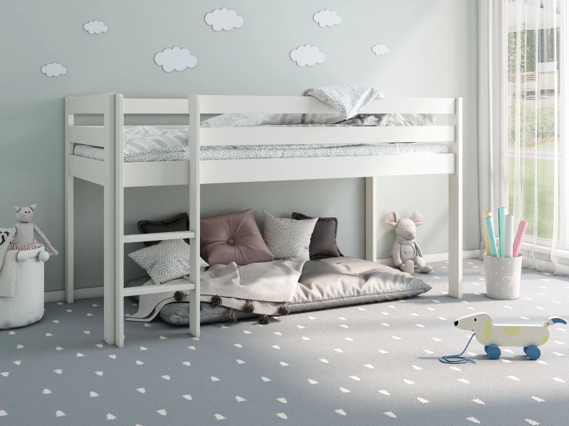 Image of Noomi Nora Solid Wood Mid Sleeper Bed in White Size: EU Single White Unisex EU Single