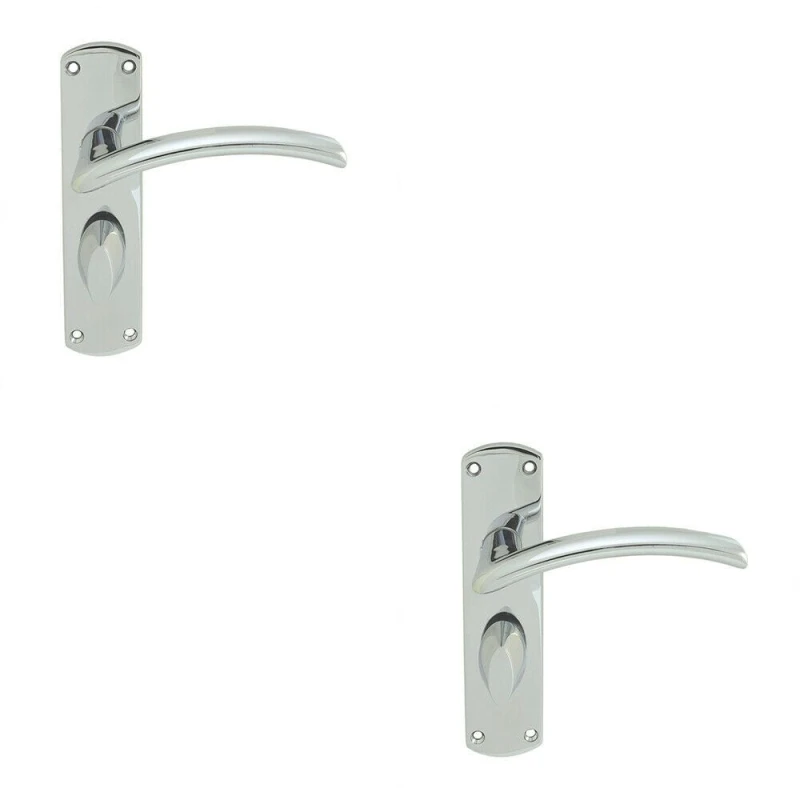 Image of Loops 2x Arched Lever on Bathroom Backplate Door Handle 170 x 42mm Polished Chrome Multi