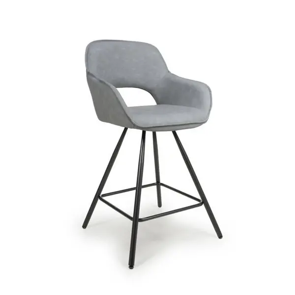 Image of Shankar Truro Leather Effect Light Grey Bar Chair - Grey 565398cm