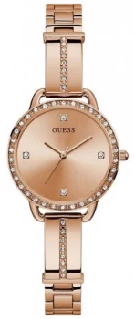 Image of Guess Womens Bellini Rose Gold Steel Bracelet Rose Watch