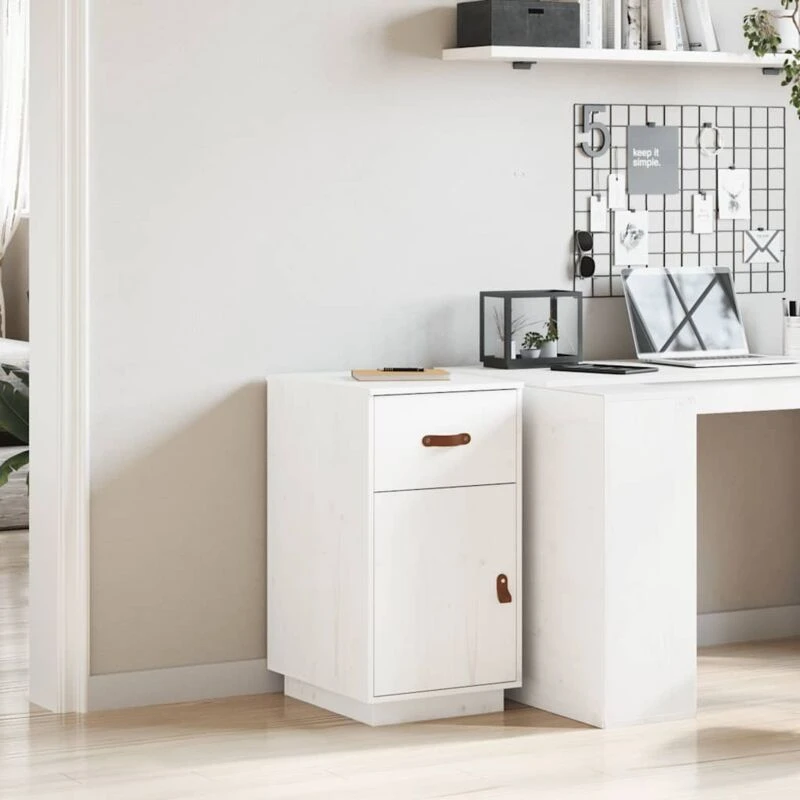 Image of Vidaxl Desk Cabinet White 40X50X75cm Solid Wood Pine, White 820098