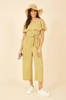 Image of Yellow Daisy Print Bardot Jumpsuit