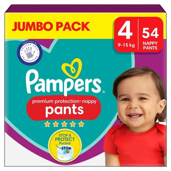 Image of Pampers Premium Protection Nappy Pants Size 4 Jumbo Pack 54 Nappies