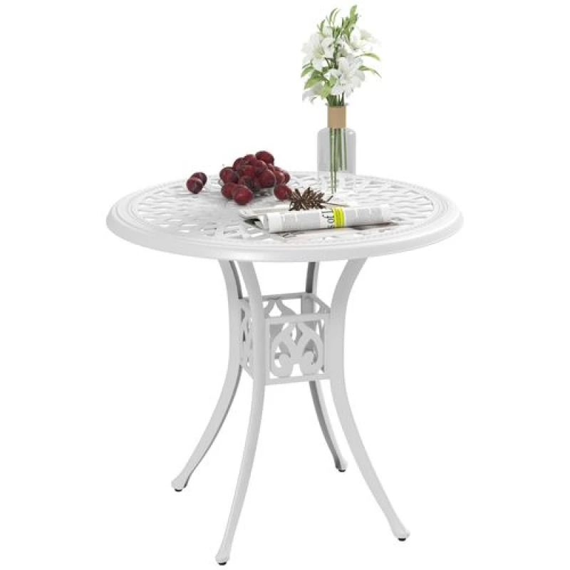 Image of Outsunny 78cm Round Garden Dining Table with Parasol Hole, White 84B-729V00WT