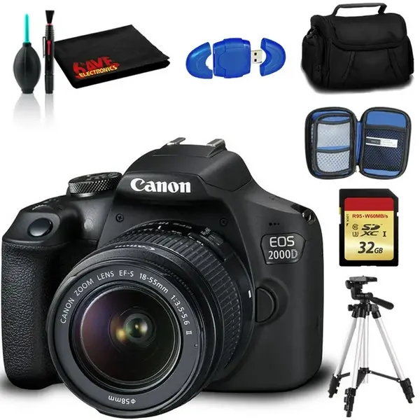 Image of Canon EOS 2000D DSLR Camera with EF-S 18-55mm IS II Lens, 32GB SD Card, DSLR Bag & Neck Strap