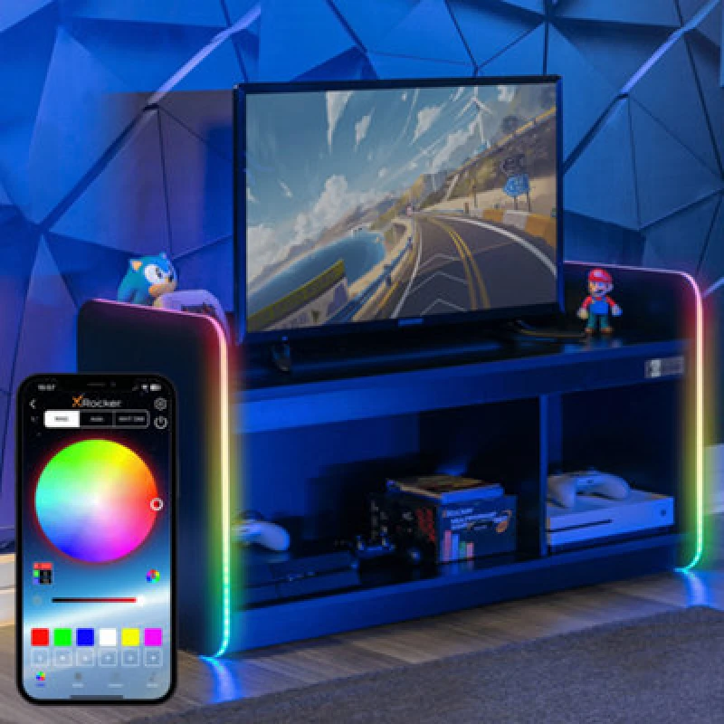 Image of X Rocker Electra RGB TV Stand Media Unit for up to 42" TV's with LED Lights Black