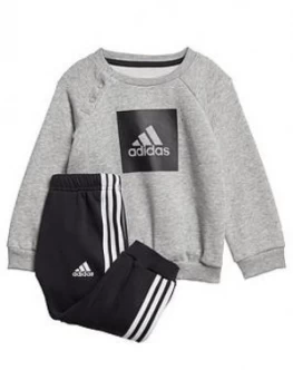 Image of Adidas Infants Three Stripe Logo Sweat And Jogger - Grey Heather