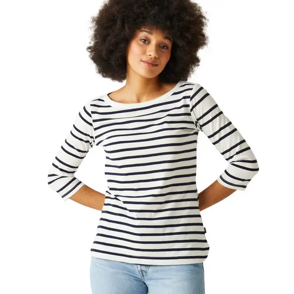 Image of Regatta Womens Bayletta Cotton Blend Lightweight T Shirt 20 - Bust 45' (114cm) White/Navy RWT294-2A7-20
