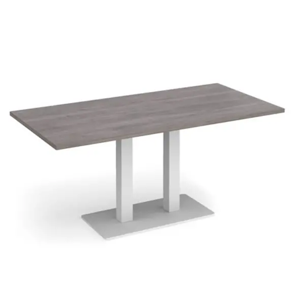 Image of Eros Eros rectangular dining table with flat white rectangular base and twin uprights 1600mm x 800mm - grey oak EDR1600-WH-GO