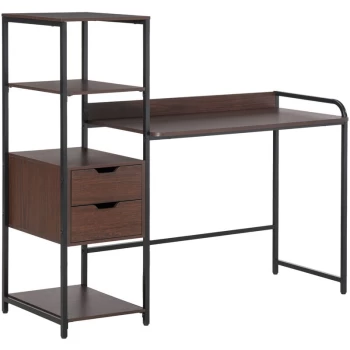 Image of Homcom - Home Office Work Desk w/ Side Shelves & Drawers Computer Writing Table