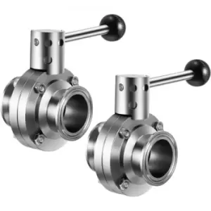 Image of VEVOR Sanitary Butterfly Valve 2 Pack Stainless Butterfly Valve 1.5" Tube Outer Diameter Triclamp Butterfly Valve 304 Stainless Steel Sample Valve Tri