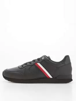 Image of Tommy Hilfiger Iconic Runner Leather Trainers - Black, Size 45, Men