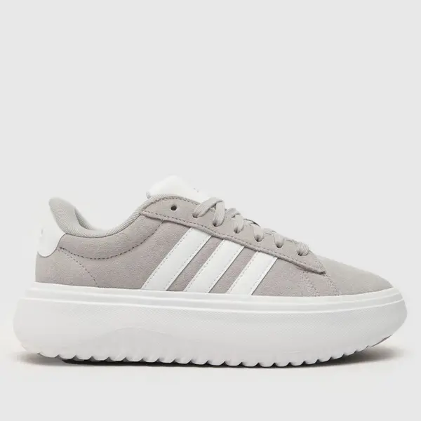 Image of adidas grand court platform trainers in white & grey
