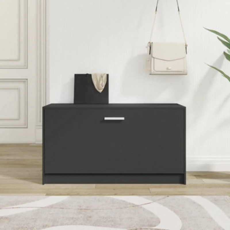 Image of Vidaxl Shoe Bench Black 80X24X45cm Engineered Wood