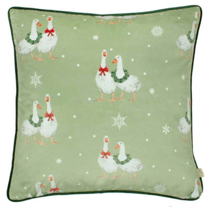 Image of Evans Lichfield Winter Geese Festive Piped Polyester Filled Cushion Multi