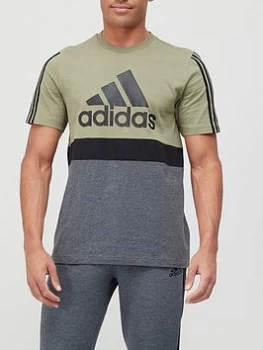 Image of adidas Colourblock T-Shirt - Khaki/Black, Khaki/Black Size M Men