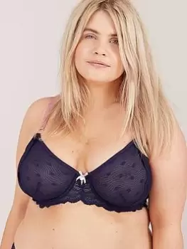 Image of Oola Spot And Lace Underwired Bra - Navy, Size 40Ff, Women