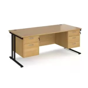 Image of Office Desk Rectangular Desk 1800mm With Double Pedestal Oak Top With Black Frame 800mm Depth Maestro 25 MC18P23KO