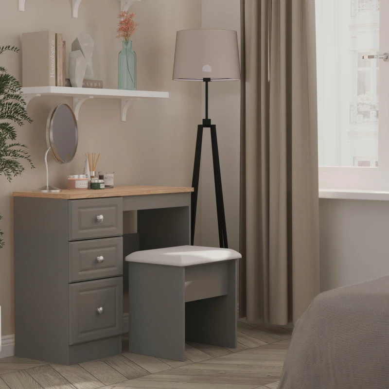 Image of Studio Norfolk 3 Drawer Vanity - Ready Assembled - Dusk Grey & Oak Dusk Grey & Oak M