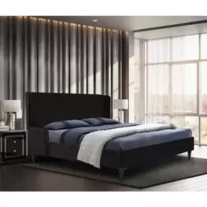 Image of Shanaya Upholstered Beds - Plush Velvet, Single Size Frame, Black - Black