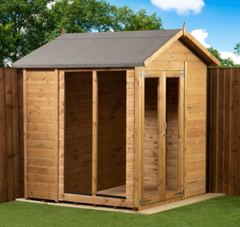 Image of Empire Sheds Empire Apex Summerhouse 6X6 Dipped Treated Tongue And Groove Wooden Garden Shed Double Door (6' X 6' / 6ft X 6ft) (6X6)