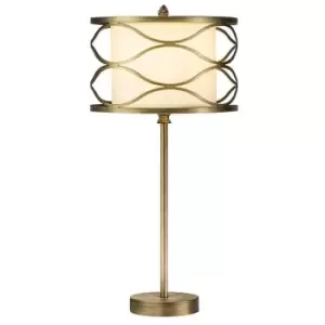 Image of Luminosa Milton Table Lamp E27 Aged Gold, Cream Fabric Shade