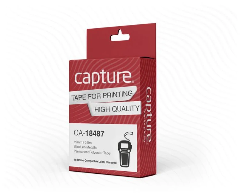 Image of Capture CA-18487 printer label Black. Metallic
