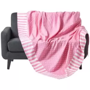 Image of Cotton Pink Polka Dots and Stripes Sofa Throw - Pink - Homescapes