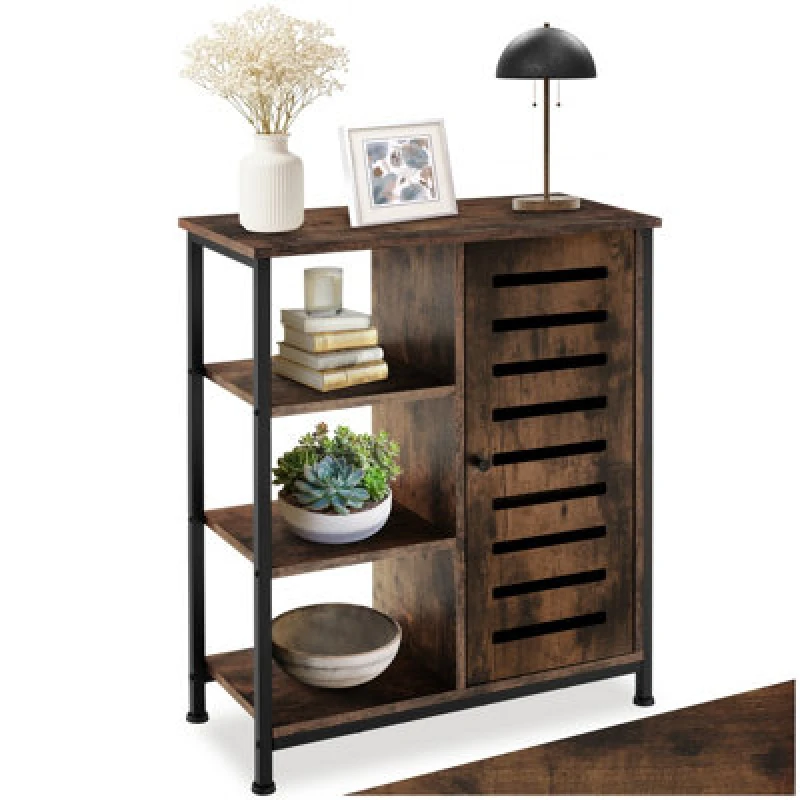 Image of Tectake Sideboard - Industrial Wood Dark, Rustic Door Hinge On The Right