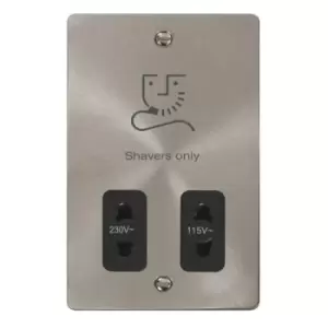 Image of Click Scolmore Define Brushed Steel 2 Gang Shaver Socket With Black - FPBS100BK