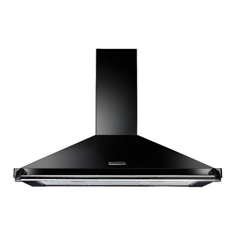 Image of Rangemaster RCLAHDC110BL/C 110cm Classic Chimney Hood With Chrome Rail And Badge - BLACK RCLAHDC110BL/C