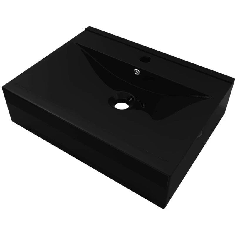 Image of vidaXL Ceramic Basin Rectangular Black with Faucet Hole Bathroom Washroom Sink