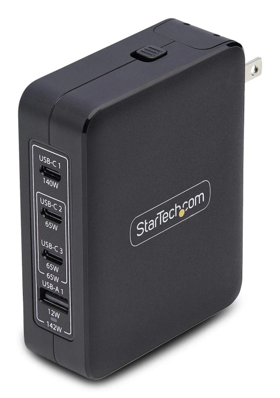 Image of StarTech.com StarTech.com 140W USB-C Wall Charger, 3x USB-C/1x USB-A, PD 3.1 International GaN Power Adapter for MacBook/Dell XPS/Inspiron 3114GCU-WAL