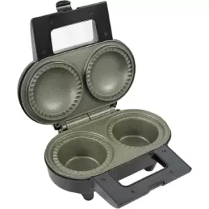 Image of Schallen - Double Twin Electric 1000W Non-Stick Deep Fill Pie Maker Machine Bake Traditional British Pies Silver & Black with Marble Coated Plates