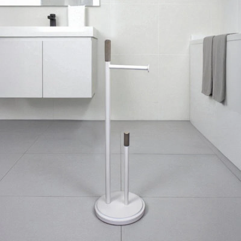 Image of Showerdrape Chester Collection White Freestanding Toilet Roll Holder & Toilet Brush Combination White