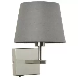Image of Italux Norte - Modern Bedside Lamp Nickel 1 Light with Grey, Round Shade, E27