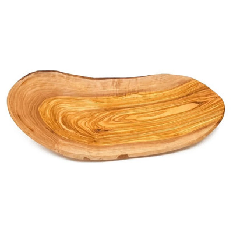 Image of Verano Spanish Ceramics Olive Wood Natural Grained Rustic Kitchen Dining Handmade Curved Floating Fruit Basket (L) 30cm Natural